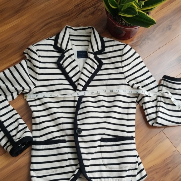 ZARA Basic Blazer Jacket Striped Sz L Black Cream - Picture 4 of 6